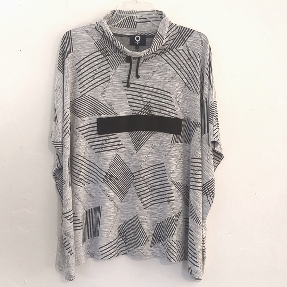 My Soul Danish Design Geometric Mock Neck Top Size L Gray Black